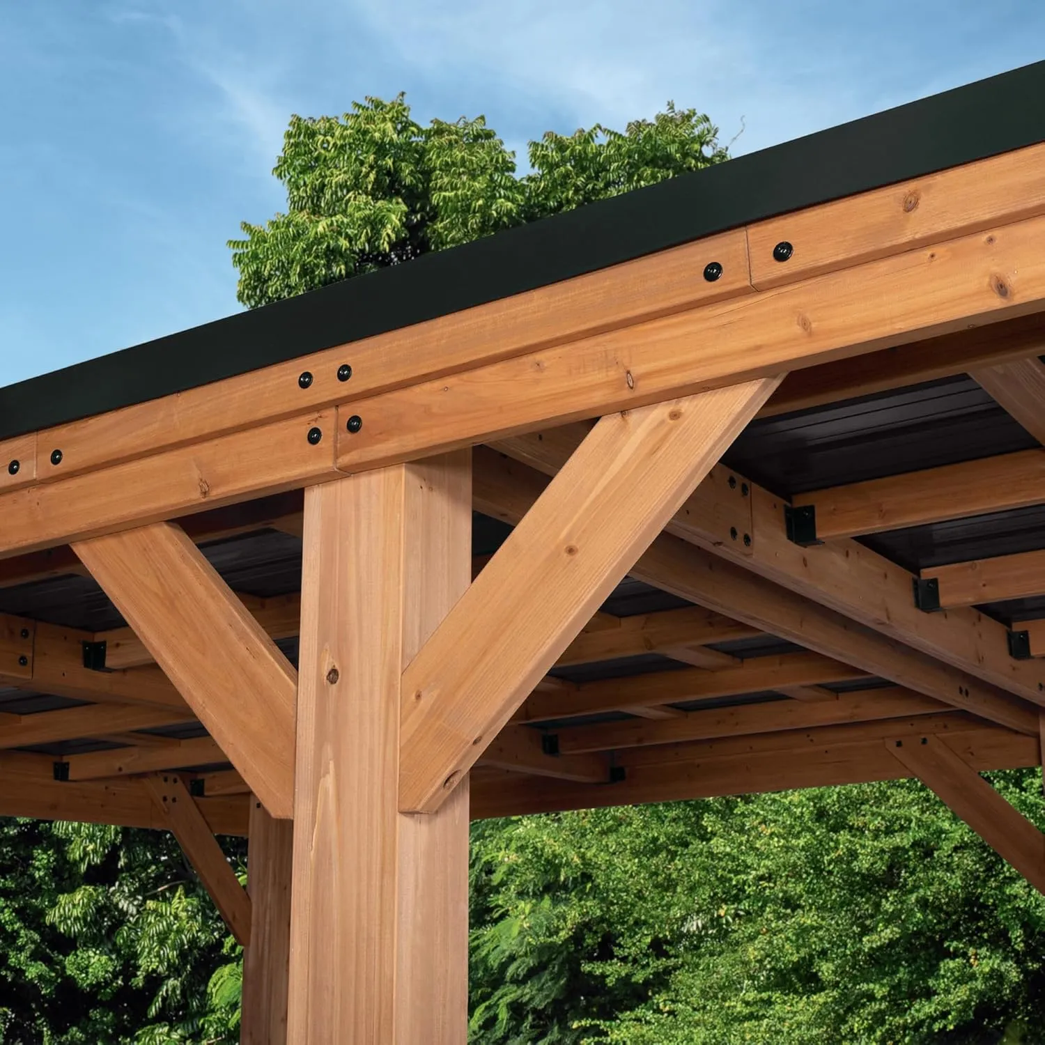 Backyard Discovery Kingsport 20' x 12' Cedar Wood Outdoor Carport Garage with Heavy-Duty Galvanized Steel Slope Roof, Snow Support, Wind Resistance, PowerPort, Shelter to Protect Cars, Boats, Trucks
