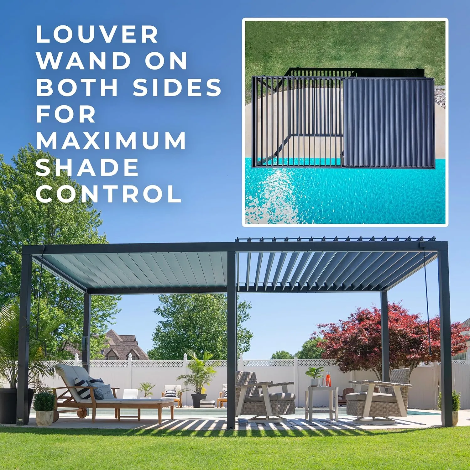 Backyard Discovery Sarasota 20' x 10' Galvanized Steel Louvered Pergola Kit with Adjustable Roof, Shade, Rain Protection, High-Wind Rating, Gutter System for Outdoor Patio, Garden, Deck, Entertaining