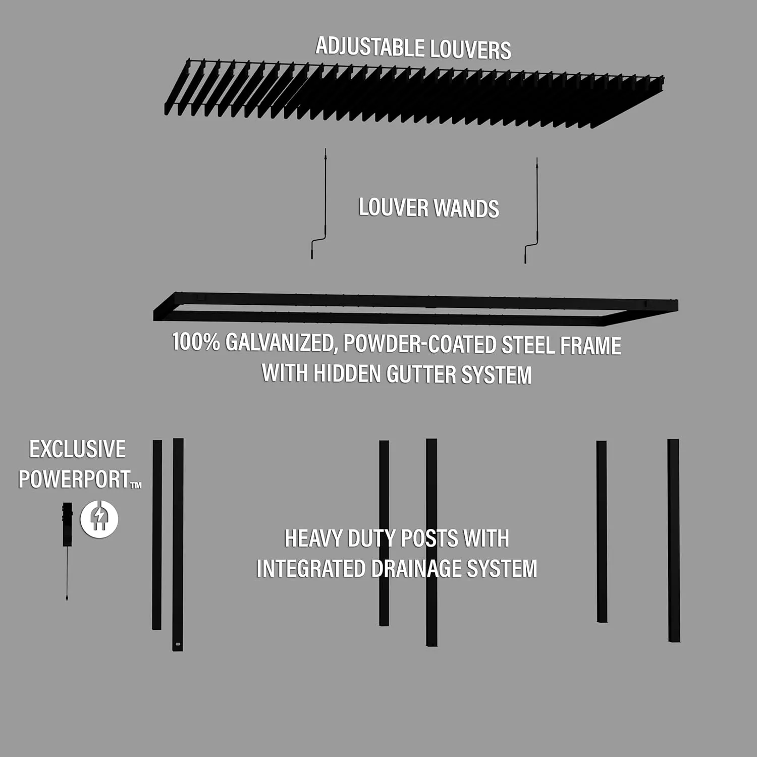 Backyard Discovery Sarasota 20' x 10' Galvanized Steel Louvered Pergola Kit with Adjustable Roof, Shade, Rain Protection, High-Wind Rating, Gutter System for Outdoor Patio, Garden, Deck, Entertaining