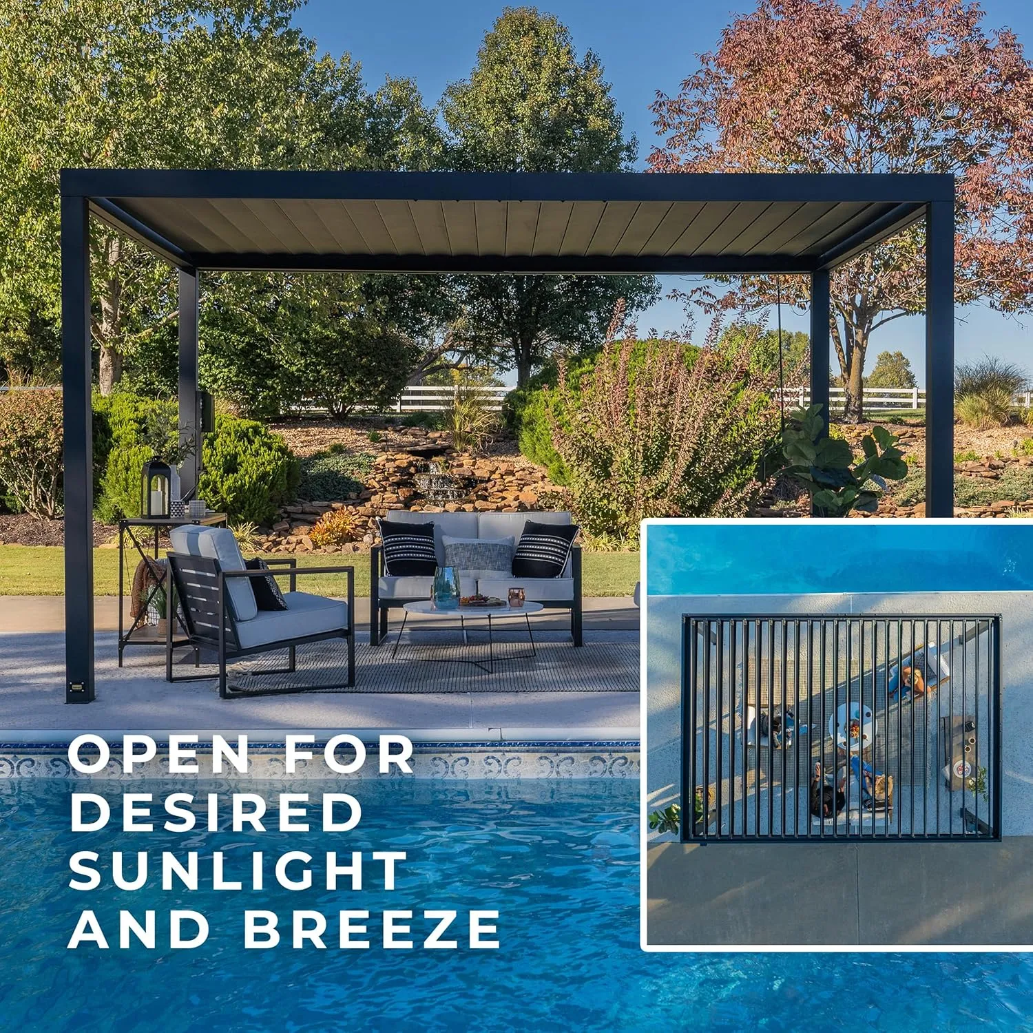 Backyard Discovery Sarasota 20' x 10' Galvanized Steel Louvered Pergola Kit with Adjustable Roof, Shade, Rain Protection, High-Wind Rating, Gutter System for Outdoor Patio, Garden, Deck, Entertaining