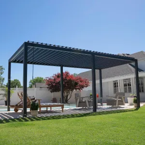 Backyard Discovery Sarasota 20' x 10' Galvanized Steel Louvered Pergola Kit with Adjustable Roof, Shade, Rain Protection, High-Wind Rating, Gutter System for Outdoor Patio, Garden, Deck, Entertaining