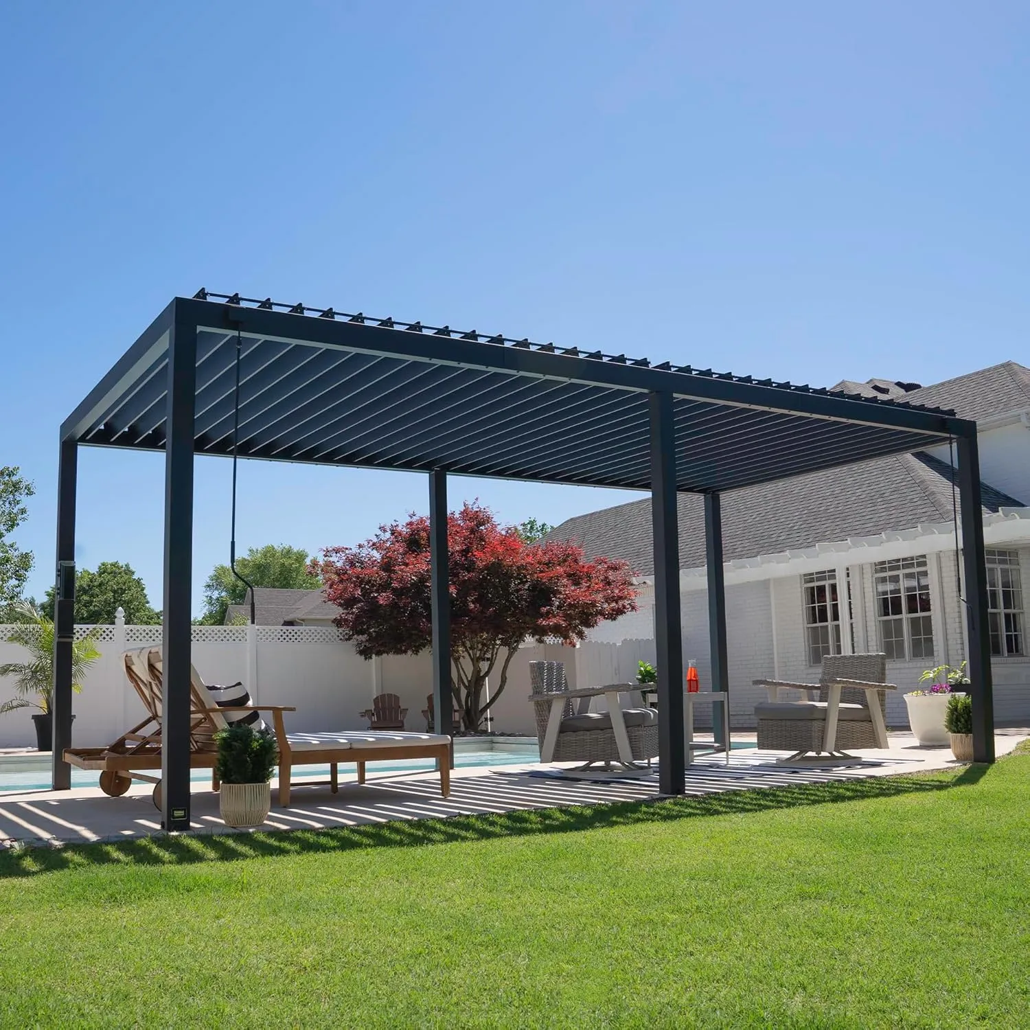 Backyard Discovery Sarasota 20' x 10' Galvanized Steel Louvered Pergola Kit with Adjustable Roof, Shade, Rain Protection, High-Wind Rating, Gutter System for Outdoor Patio, Garden, Deck, Entertaining