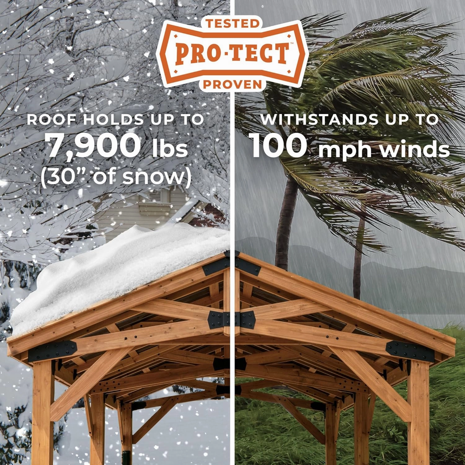 Backyard Discovery Arlington 12' x 12' Cedar Wood Outdoor Gazebo Pavilion with Hardtop Galvanized Steel Peak Roof, Snow Support, Wind Resistance, PowerPort, Shade for Garden, Patio, Deck, Entertaining