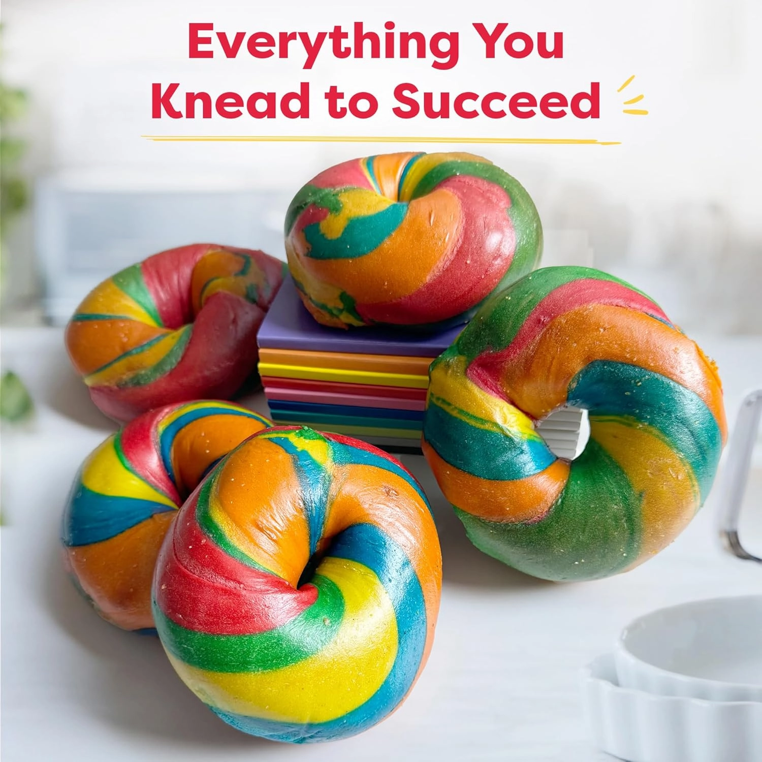 Baketivity Rainbow Bagel Kids Baking Kit - Baking Kits for Kids with Premeasured Ingredients, Step-By-Step Instructions, Video Guide, and STEM Lessons - Kids Cooking Kit for Ages 6-12 