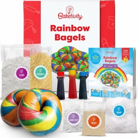 Baketivity Rainbow Bagel Kids Baking Kit - Baking Kits for Kids with Premeasured Ingredients, Step-By-Step Instructions, Video Guide, and STEM Lessons - Kids Cooking Kit for Ages 6-12 