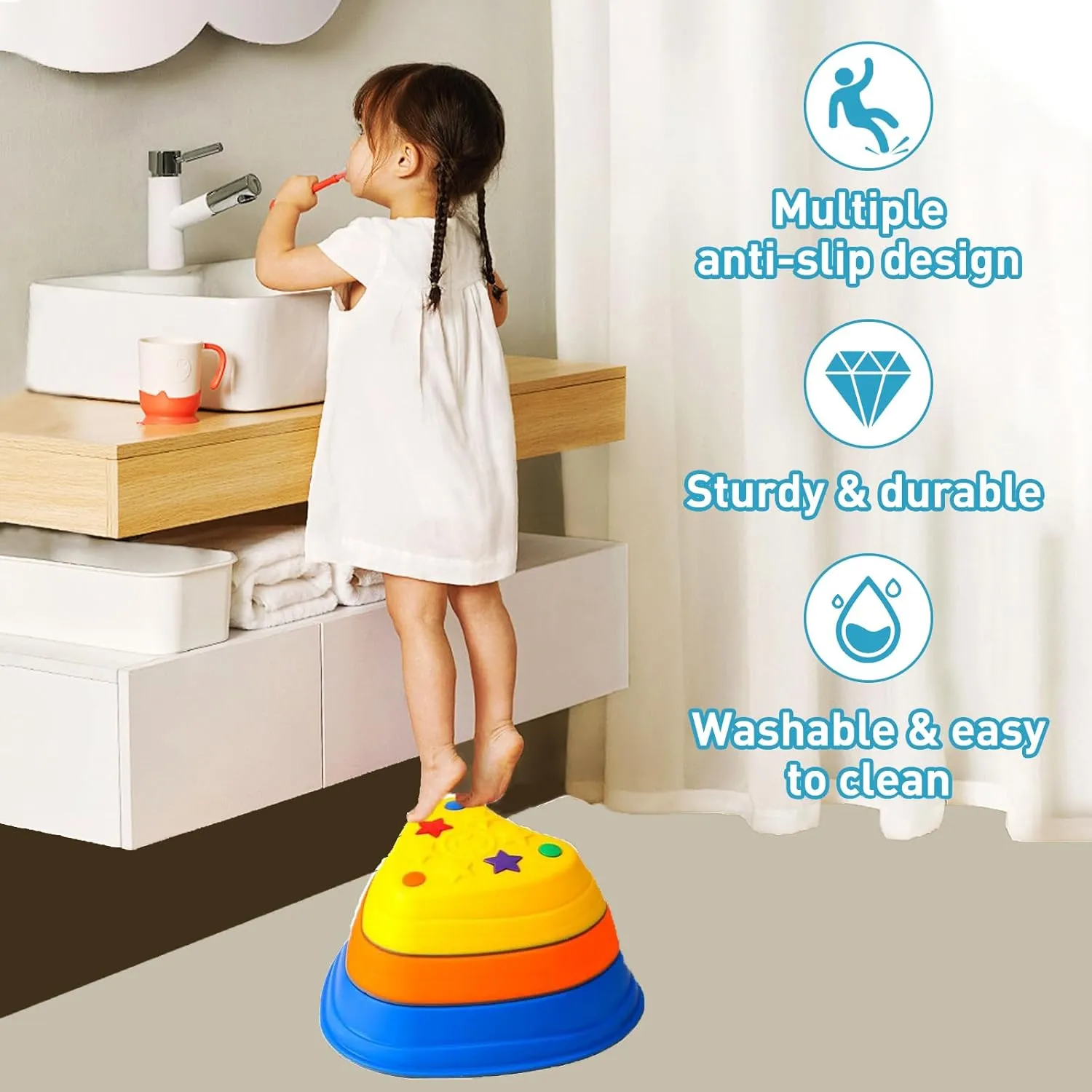 Balance Stepping Stones for Kids, Anti-Slip Rubber Non-Toxic Stackable Sensory Toys, Toddler Obstacle Course Equipment for Indoor/Outdoor Play, Gift Ready for Boys & Girls Ages 3 
