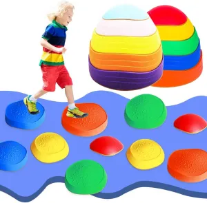 Balance Stepping Stones for Kids, Non-Slip Textured Surface and Rubber Edges, Indoor & Outdoor Obstacle Course Toy, Exercise Coordination & Strength