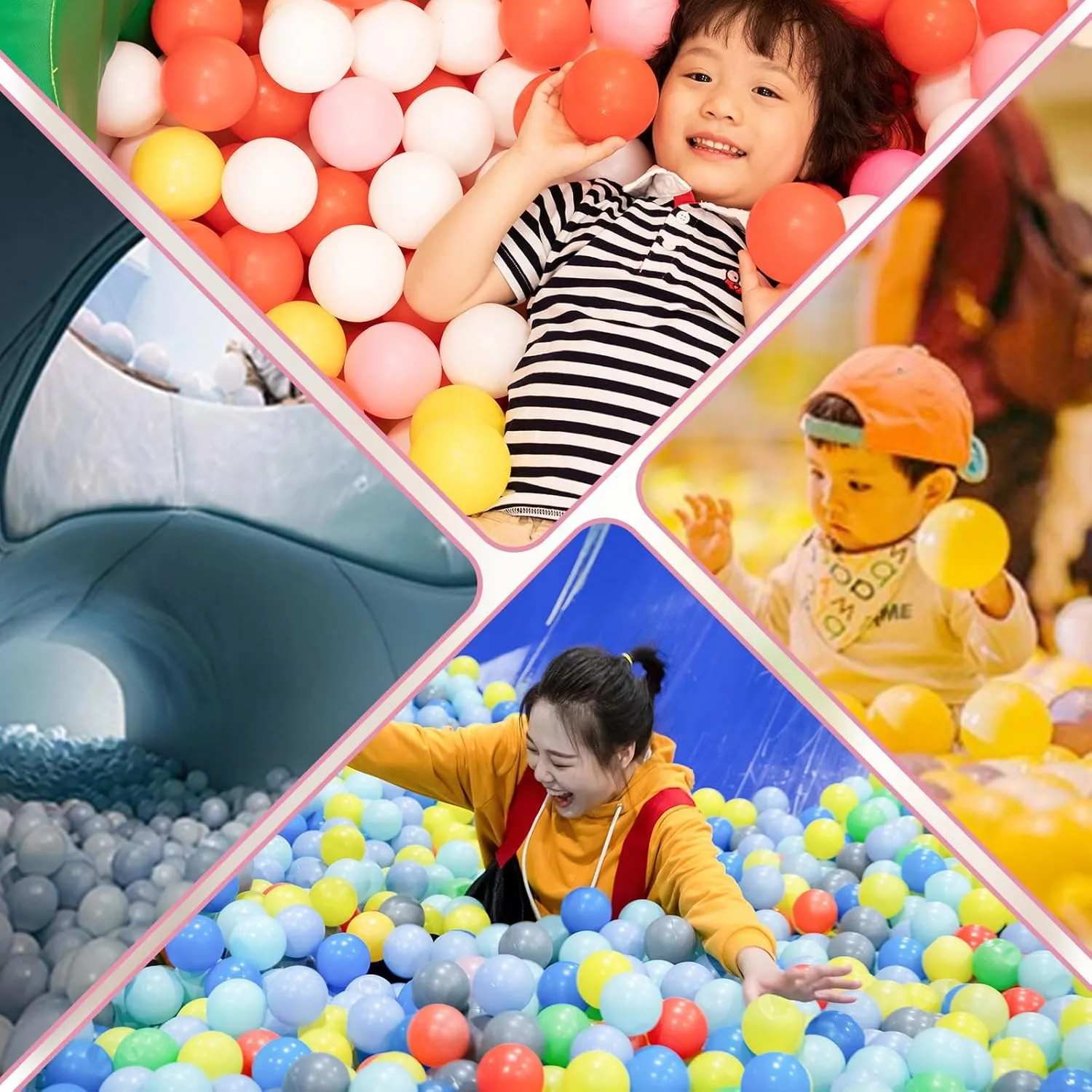 Ball Pit Balls for Kids, 200 pcs 2.15 Inches Small Size Thicken Soft Plastic Crush Proof Ball Pit Balls BPA Phthalate Free Baby Toddler Toy Ball with 4 Color Pink Green Purple Yellow
