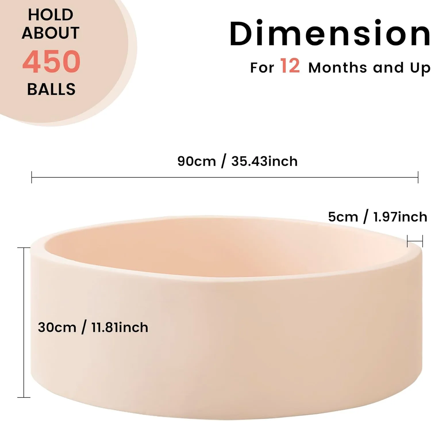 Ball Pit for Toddlers 35.43''x11.81 Baby Ball Pit Soft Memory Foam Ball Pool Round Kids Ball Pit Indoor and Outdoor Game Kids Play Ball Pool Ideal Gift for Girls and Boys (Beige, NO Balls)