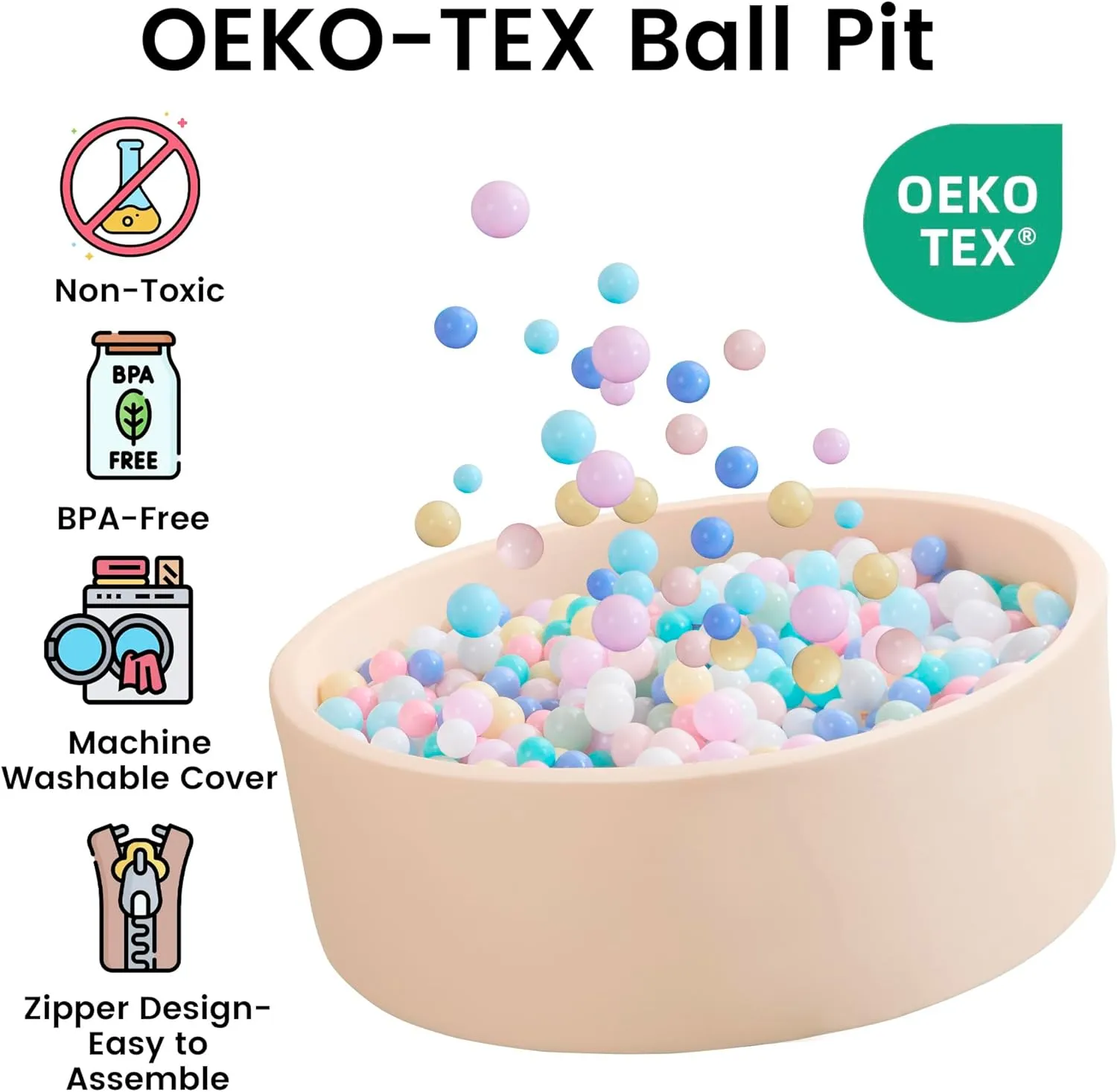 Ball Pit for Toddlers 35.43''x11.81 Baby Ball Pit Soft Memory Foam Ball Pool Round Kids Ball Pit Indoor and Outdoor Game Kids Play Ball Pool Ideal Gift for Girls and Boys (Beige, NO Balls)
