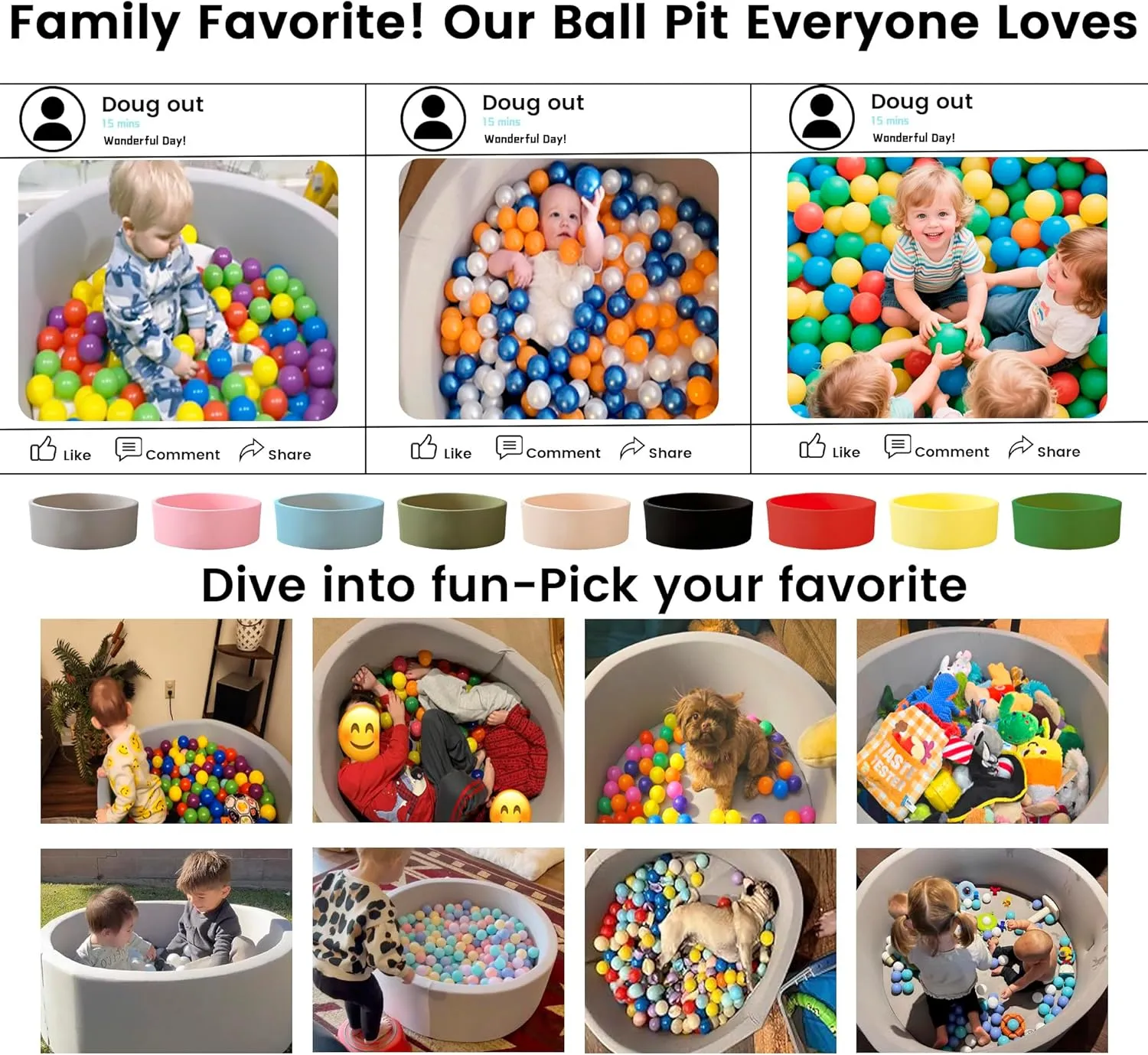 Ball Pit for Toddlers 47.24''x15.75'' Baby Ball Pit Soft Foam Ball Pits Round Lagre Kids Ball Pits Indoor Kids Play Ball Pool Ideal Gift for Children (Lightblue, NO Balls)