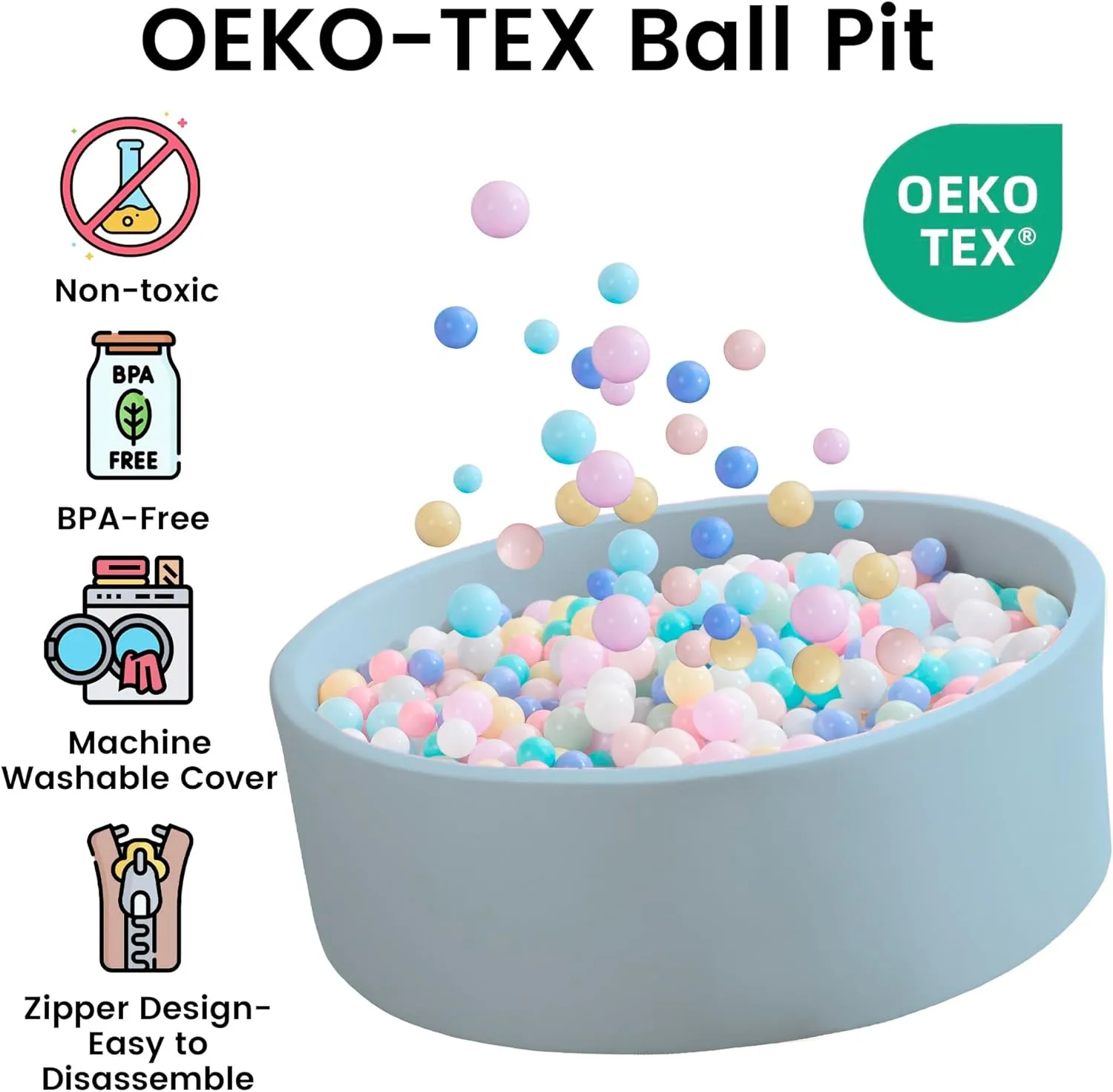 Ball Pit for Toddlers 47.24''x15.75'' Baby Ball Pit Soft Foam Ball Pits Round Lagre Kids Ball Pits Indoor Kids Play Ball Pool Ideal Gift for Children (Lightblue, NO Balls)