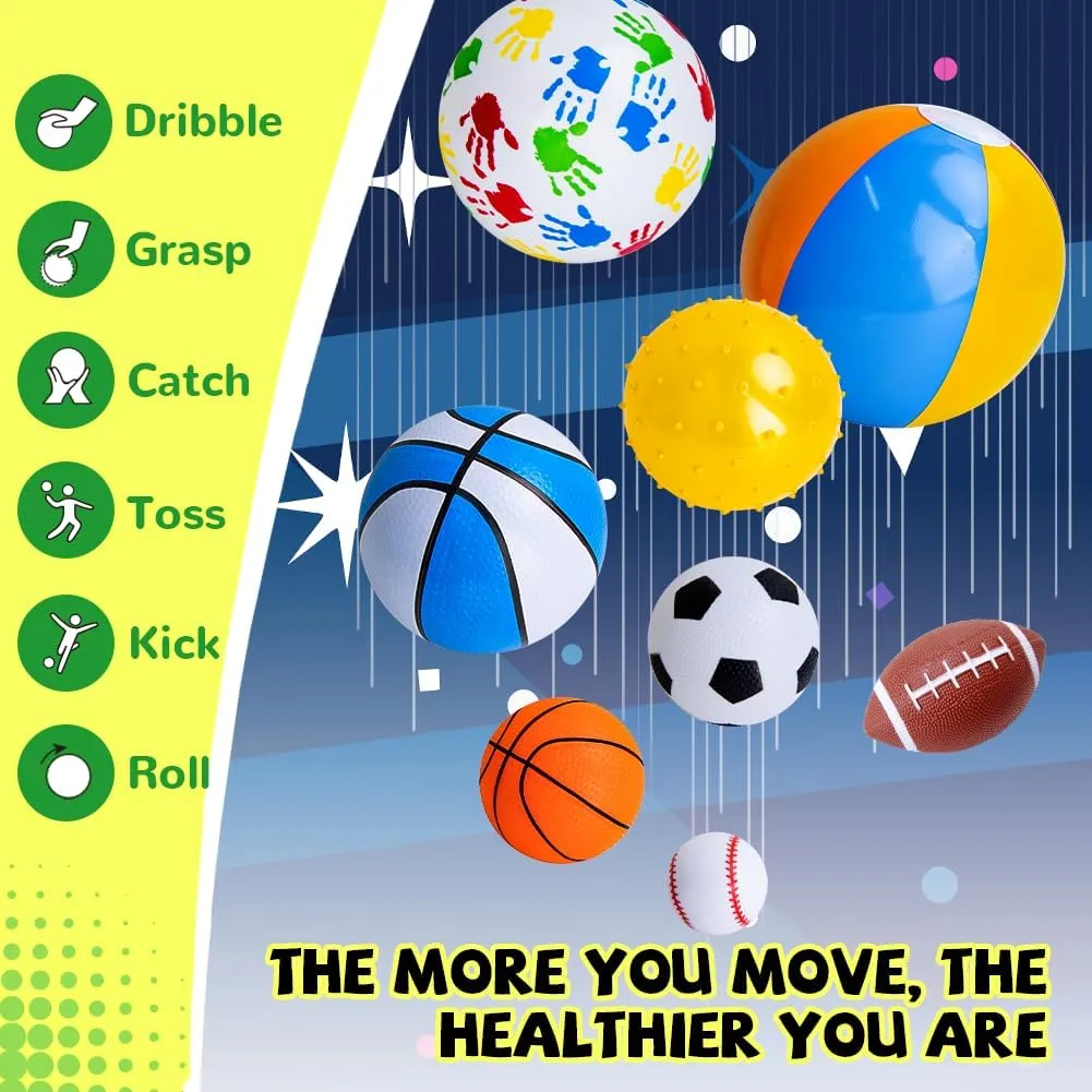Balls for Toddlers 1-3,Toddler Sports Toys,Set of 7 Kids Ball Soft Foam Baby Sports Balls- Soccer Ball Basketball Baseball Rugby Bounce Ball Playground Indoor Outdoor Toys Gifts,with Free Bump/Bag…