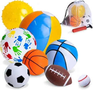 Balls for Toddlers 1-3,Toddler Sports Toys,Set of 7 Kids Ball Soft Foam Baby Sports Balls- Soccer Ball Basketball Baseball Rugby Bounce Ball Playground Indoor Outdoor Toys Gifts,with Free Bump/Bag…