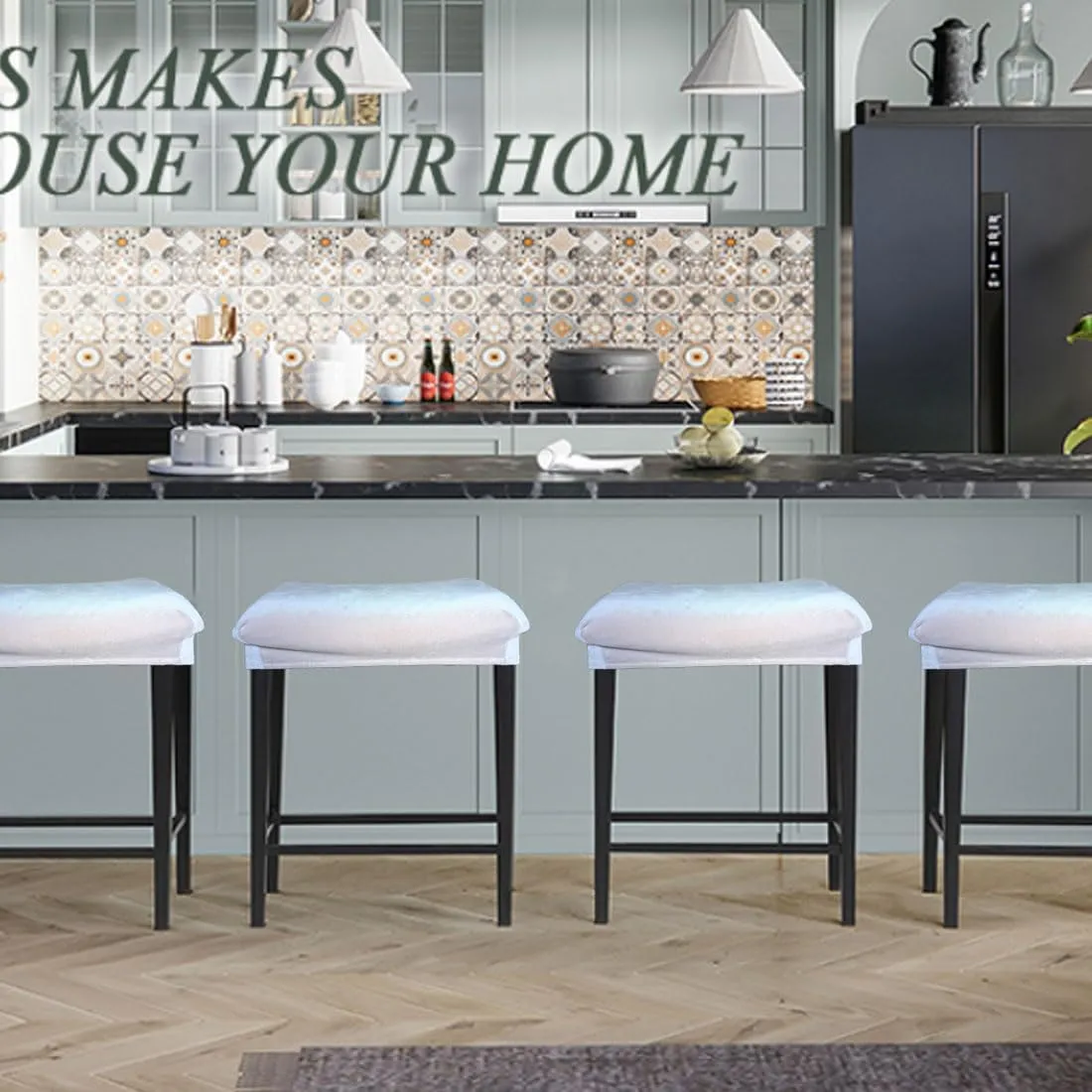 Bar Stool Cover Rectangle Set of 2 Velvet Stretch Counter Height Bar stools Slipcovers Saddle Stool Slipcover Bench Seat Protector Backless Bar Stools Covers for Kitchen Counter Beige-gray