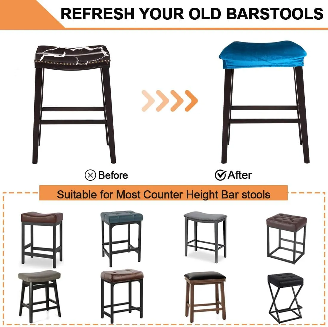 Bar Stool Cover Rectangle Set of 2 Velvet Stretch Counter Height Bar stools Slipcovers Saddle Stool Slipcover Bench Seat Protector Backless Bar Stools Covers for Kitchen Counter Blue