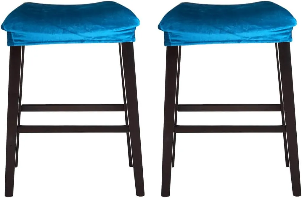 Bar Stool Cover Rectangle Set of 2 Velvet Stretch Counter Height Bar stools Slipcovers Saddle Stool Slipcover Bench Seat Protector Backless Bar Stools Covers for Kitchen Counter Blue