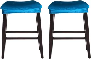Bar Stool Cover Rectangle Set of 2 Velvet Stretch Counter Height Bar stools Slipcovers Saddle Stool Slipcover Bench Seat Protector Backless Bar Stools Covers for Kitchen Counter Blue