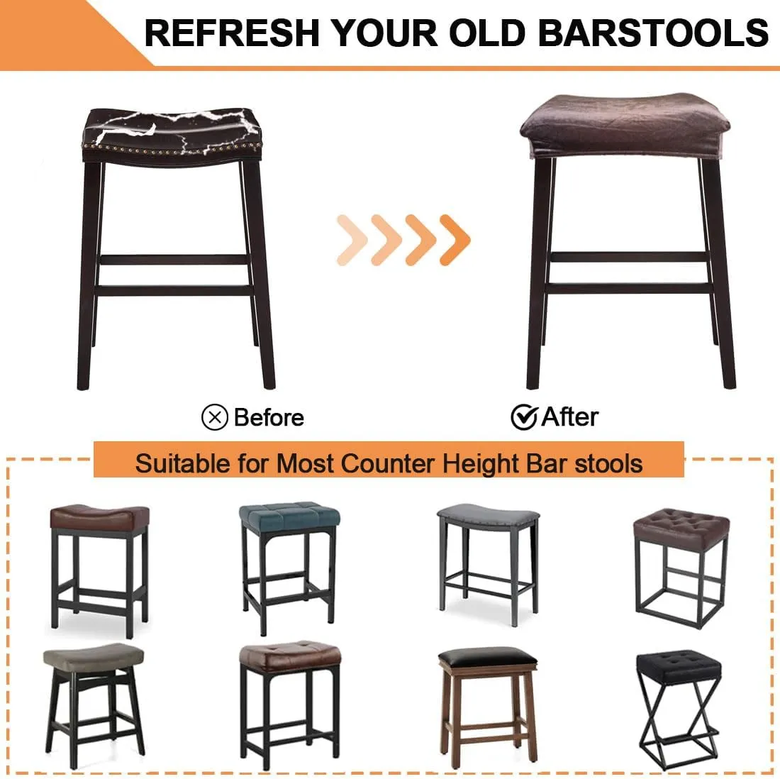 Bar Stool Cover Rectangle Set of 2 Velvet Stretch Counter Height Bar stools Slipcovers Saddle Stool Slipcover Bench Seat Protector Backless Bar Stools Covers for Kitchen Counter Coffee