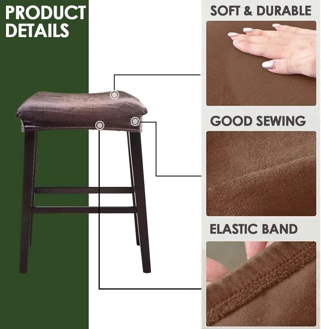 Bar Stool Cover Rectangle Set of 2 Velvet Stretch Counter Height Bar stools Slipcovers Saddle Stool Slipcover Bench Seat Protector Backless Bar Stools Covers for Kitchen Counter Coffee