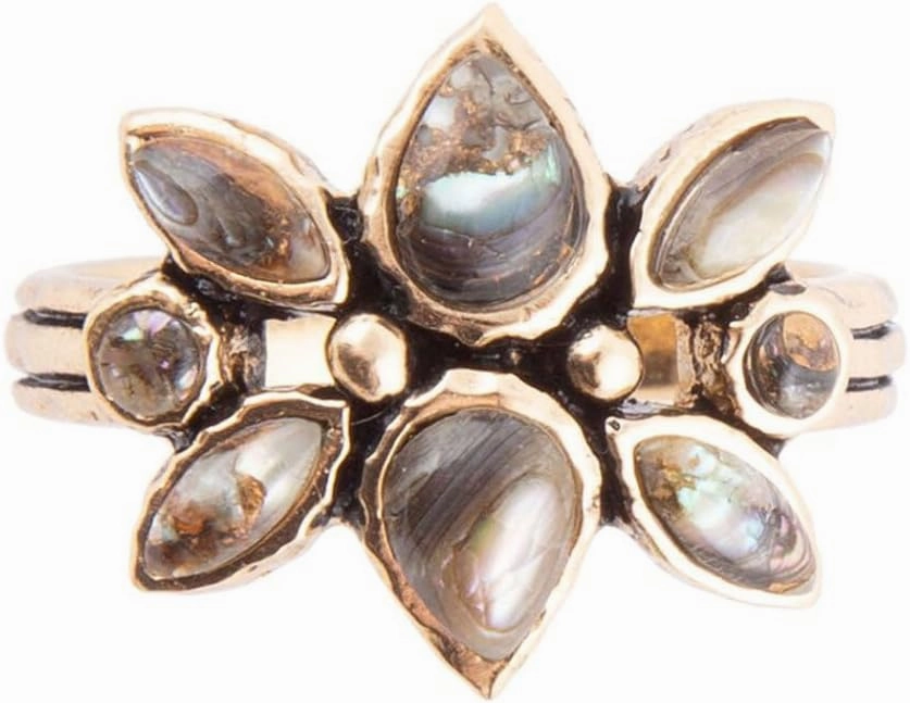 Barse Jewelry Floral Blue Abalone Golden Bronze Ring