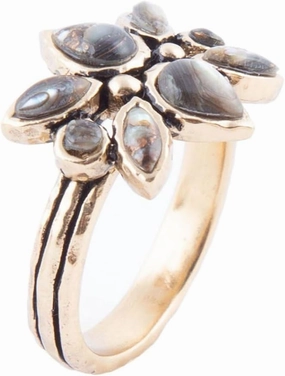 Barse Jewelry Floral Blue Abalone Golden Bronze Ring