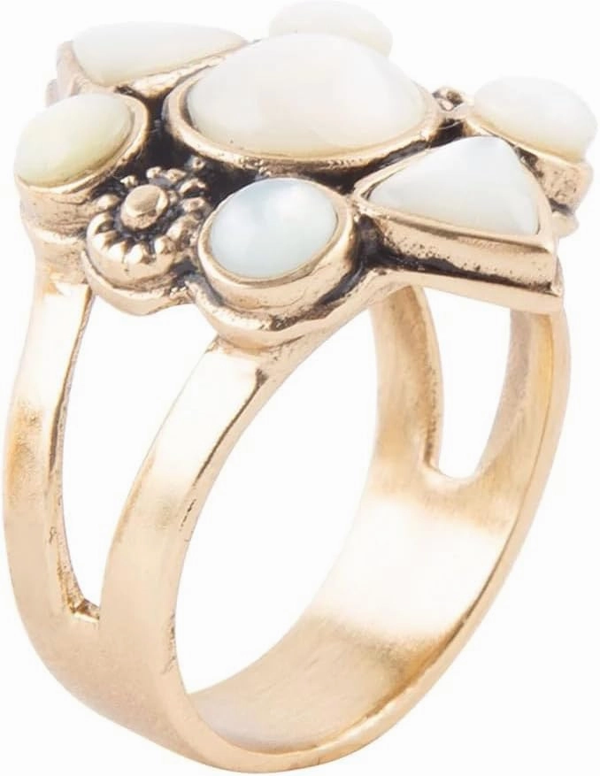 Barse Jewelry White Mother of Pearl Golden Statement Ring
