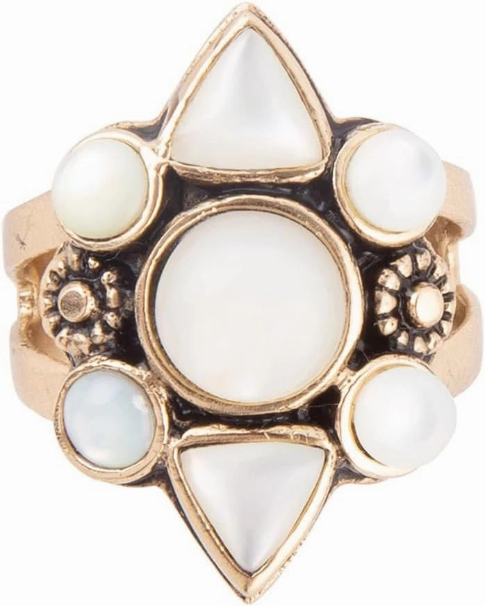 Barse Jewelry White Mother of Pearl Golden Statement Ring