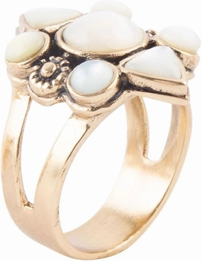 Barse Jewelry White Mother of Pearl Golden Statement Ring