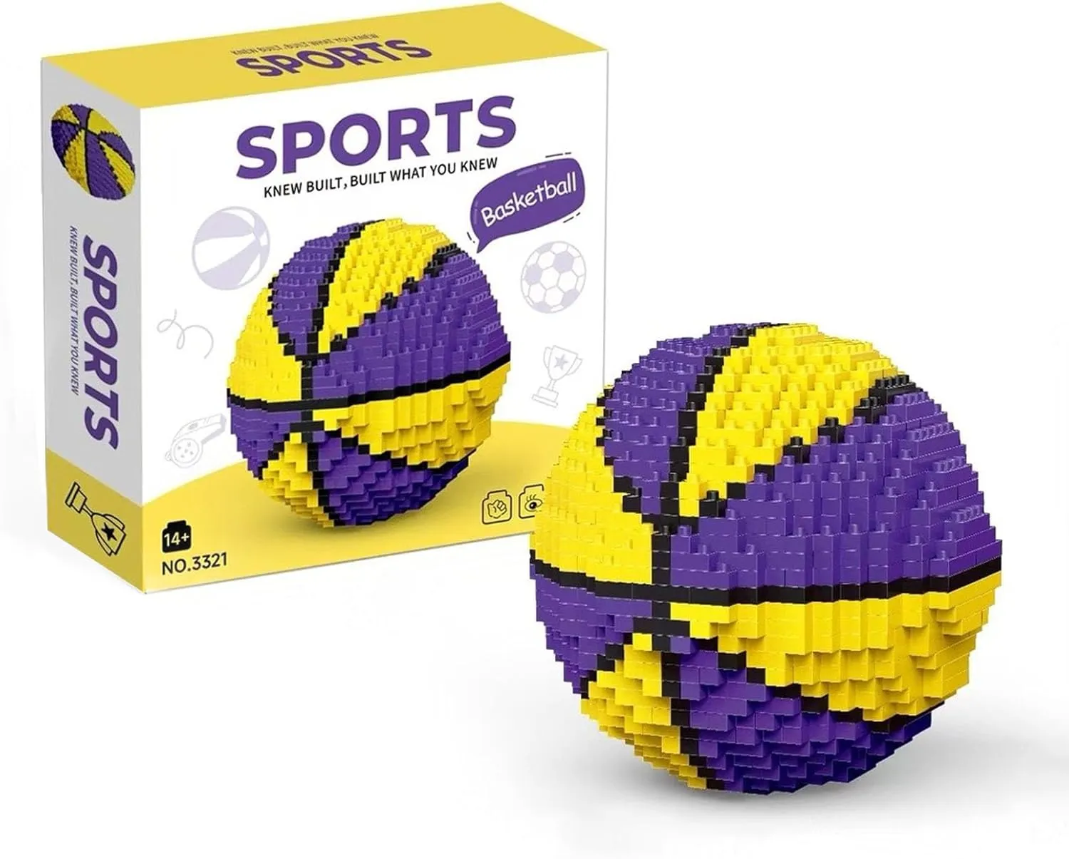 Basketball Building Set for Adults, Purple & Yellow Basketball Décor Model Kit, STEM Toys Gifts for Sports Game Fans(850 Pieces)