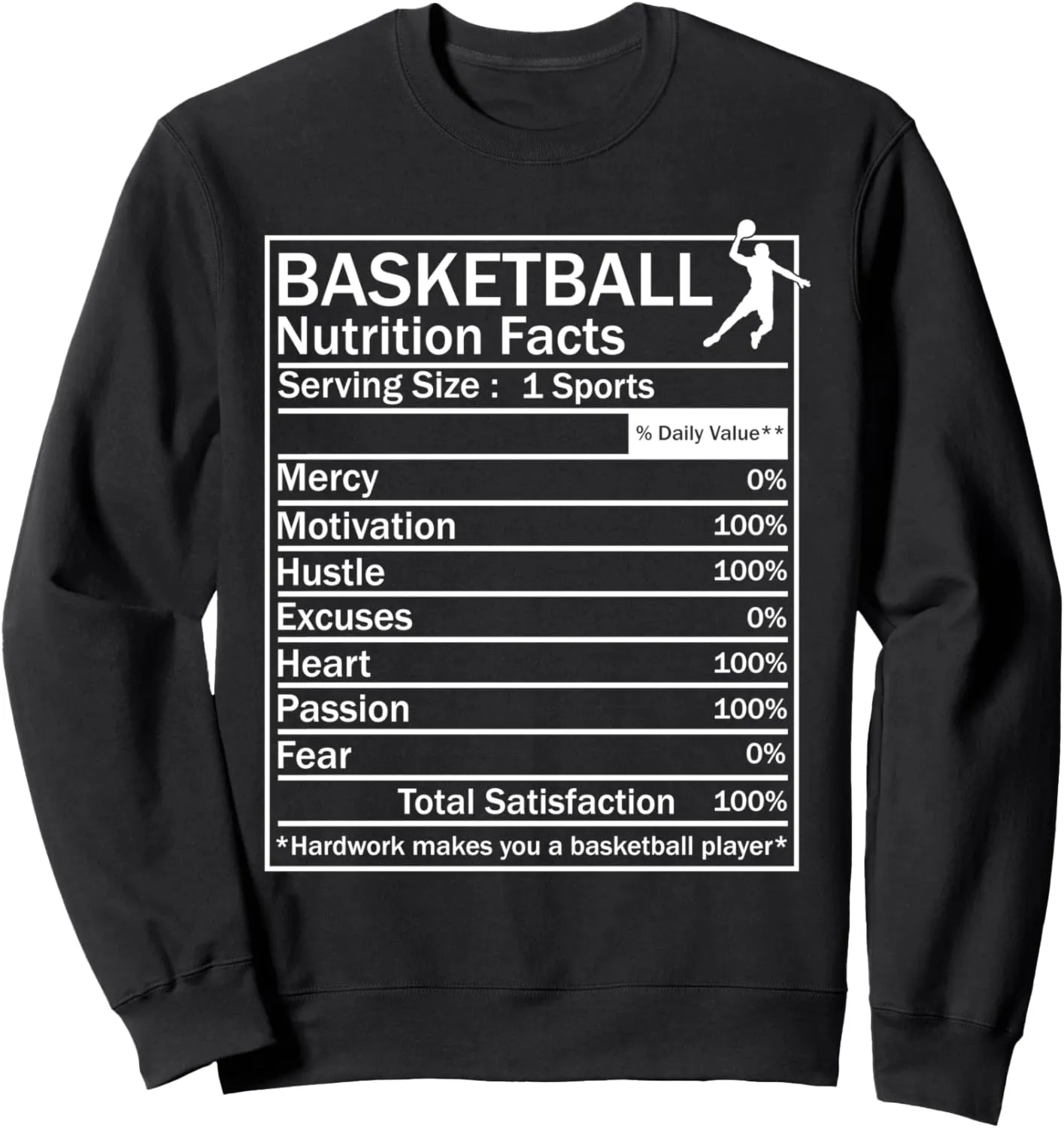 Basketball Nutrition Facts Funny Sports Dunk Sweatshirt