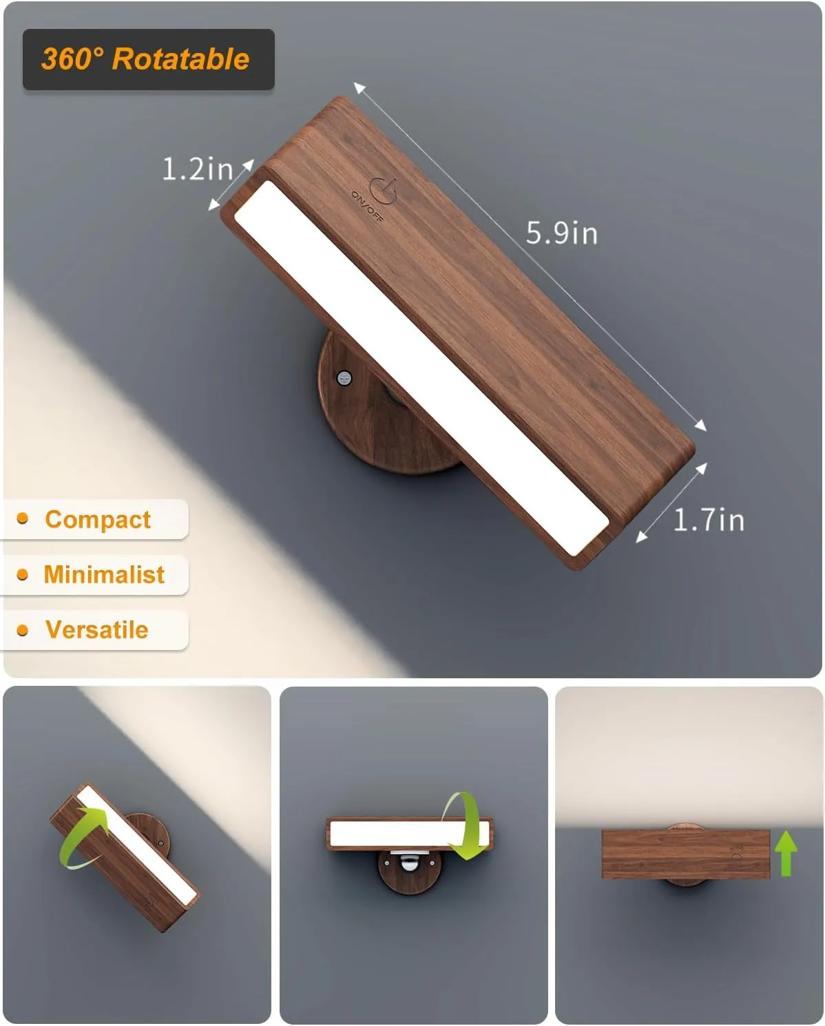 Battery Operated Wall Sconces Set of 2,Rechargeable Wall Lights Wood,Stick On Wall Lights for Bedroom,Wall Mounted Bedside Reading Lamps Dimmable,Battery Powered Wall Lamp for Bedroom
