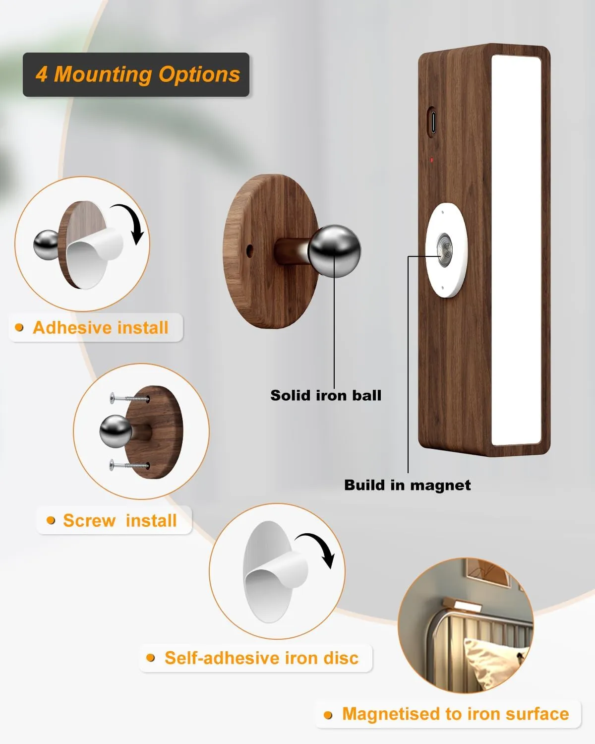 Battery Operated Wall Sconces Set of 2,Rechargeable Wall Lights Wood,Stick On Wall Lights for Bedroom,Wall Mounted Bedside Reading Lamps Dimmable,Battery Powered Wall Lamp for Bedroom