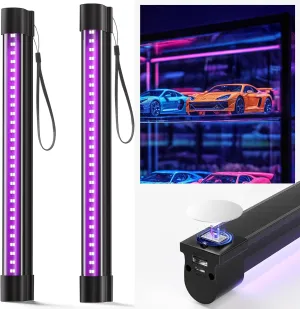 Battery Powered Black Light, Rechargeable Blacklight, Cordless 395nm Light Glow Party, Halloween, Body Painting, 2 Packs