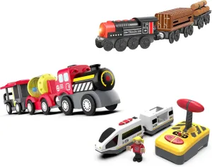 Battery Powered Locomotive Train Set for Wooden Tracks, Magnetic Motorized Train Toys Compatible with Brio, Thomas & Friends, Chuggington