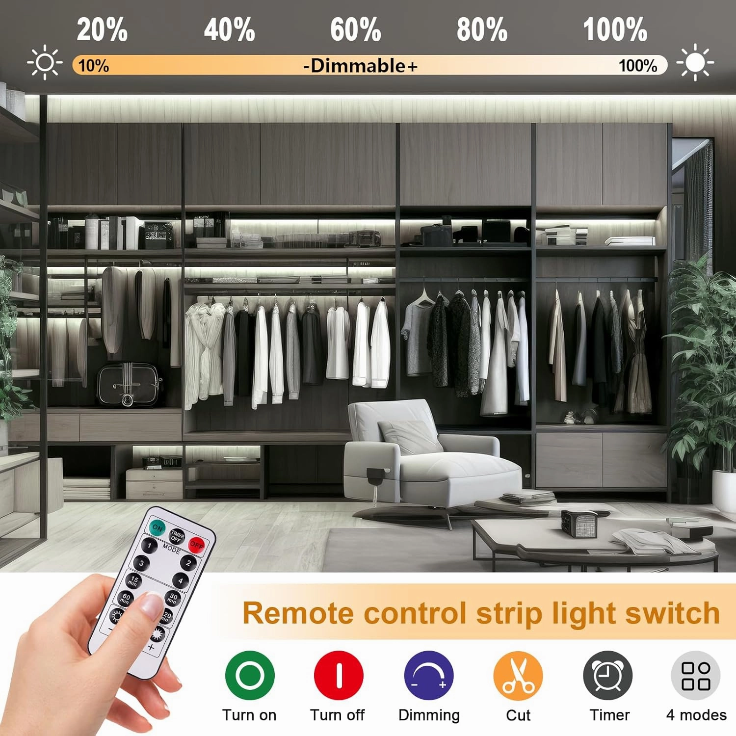 Battery Operated Light Strip, 6.56FT 640LED 6000K Cool White USB COB LED Strip Flexible Cuttable Dimmable Timer LED Light with Remote Control for Kitchen, Closet, DIY Backlight, Camping Gear (2 Pack)