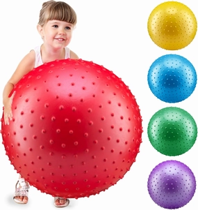 Bedwina 18-Inch Big Balls for Toddlers and Kids - Inflatable Giant Balls for Kids with Hand Air Pump, Big Bouncy, Sensory Play, Stress Toy, Knobby, Large Playground, Recess, Games for Children