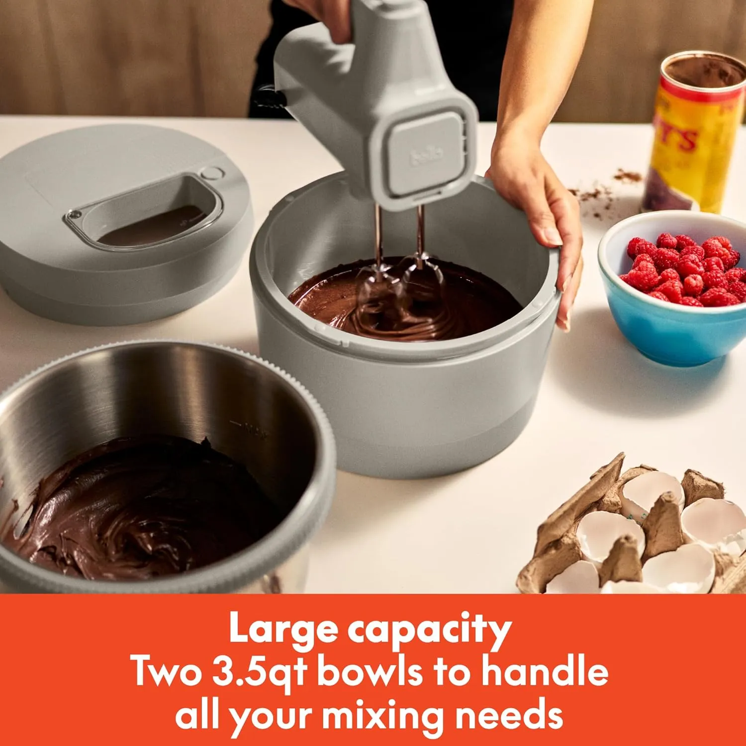 bella 3.5 qt Hand & Stand Mixer, 2 in 1 Multifunctional Kitchen Gadget, Space-saving Design & Double Dishwasher-Safe Bowls, Perfect for Dough and Batter, 200 Watt, Oatmilk