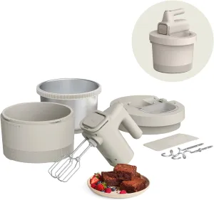 bella 3.5 qt Hand & Stand Mixer, 2 in 1 Multifunctional Kitchen Gadget, Space-saving Design & Double Dishwasher-Safe Bowls, Perfect for Dough and Batter, 200 Watt, Oatmilk