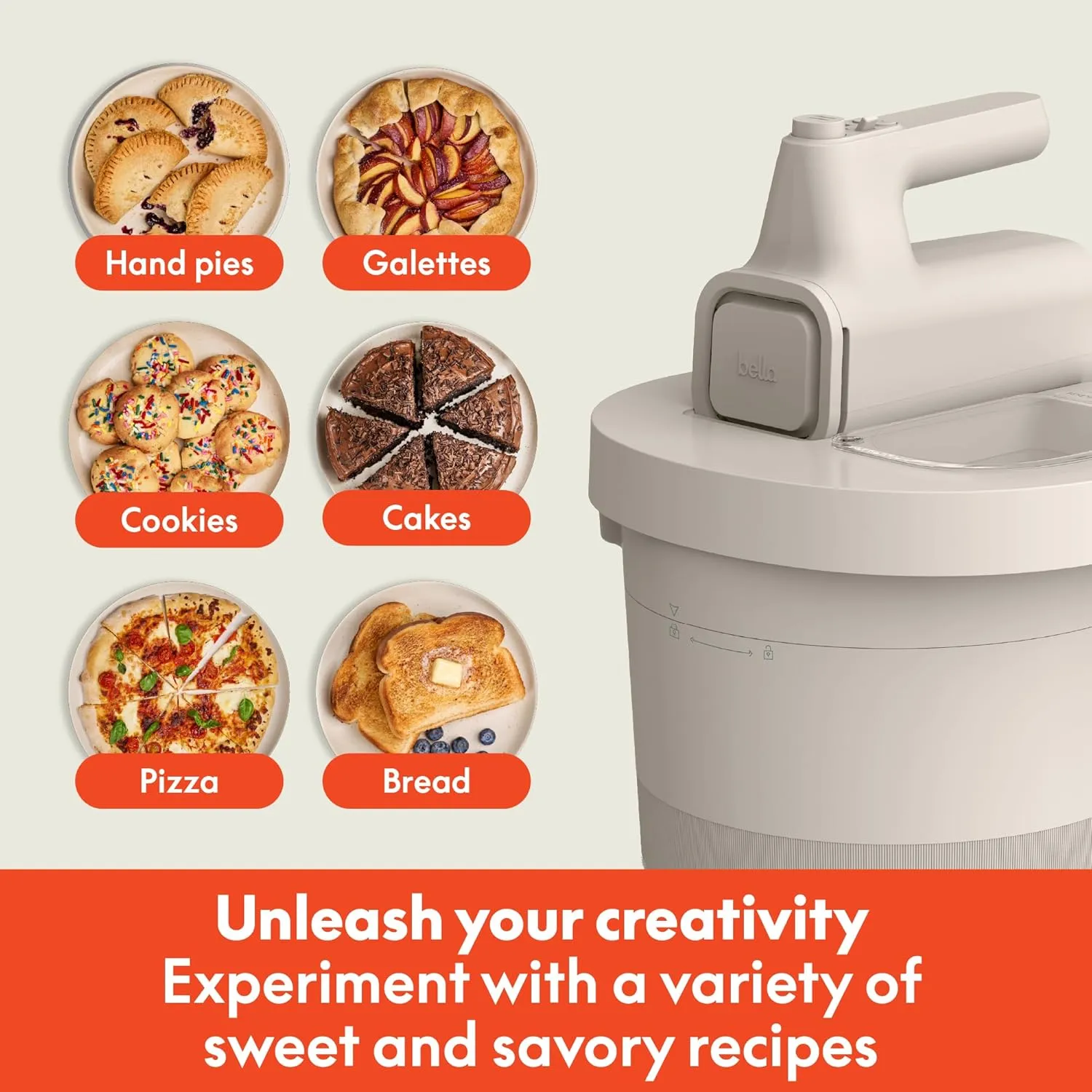 bella 3.5 qt Hand & Stand Mixer, 2 in 1 Multifunctional Kitchen Gadget, Space-saving Design & Double Dishwasher-Safe Bowls, Perfect for Dough and Batter, 200 Watt, Oatmilk