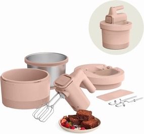 bella 3.5 qt Hand & Stand Mixer, 2 in 1 Multifunctional Kitchen Gadget, Space-saving Design & Double Dishwasher-Safe Bowls, Perfect for Dough and Batter, 200 Watt, Blossom