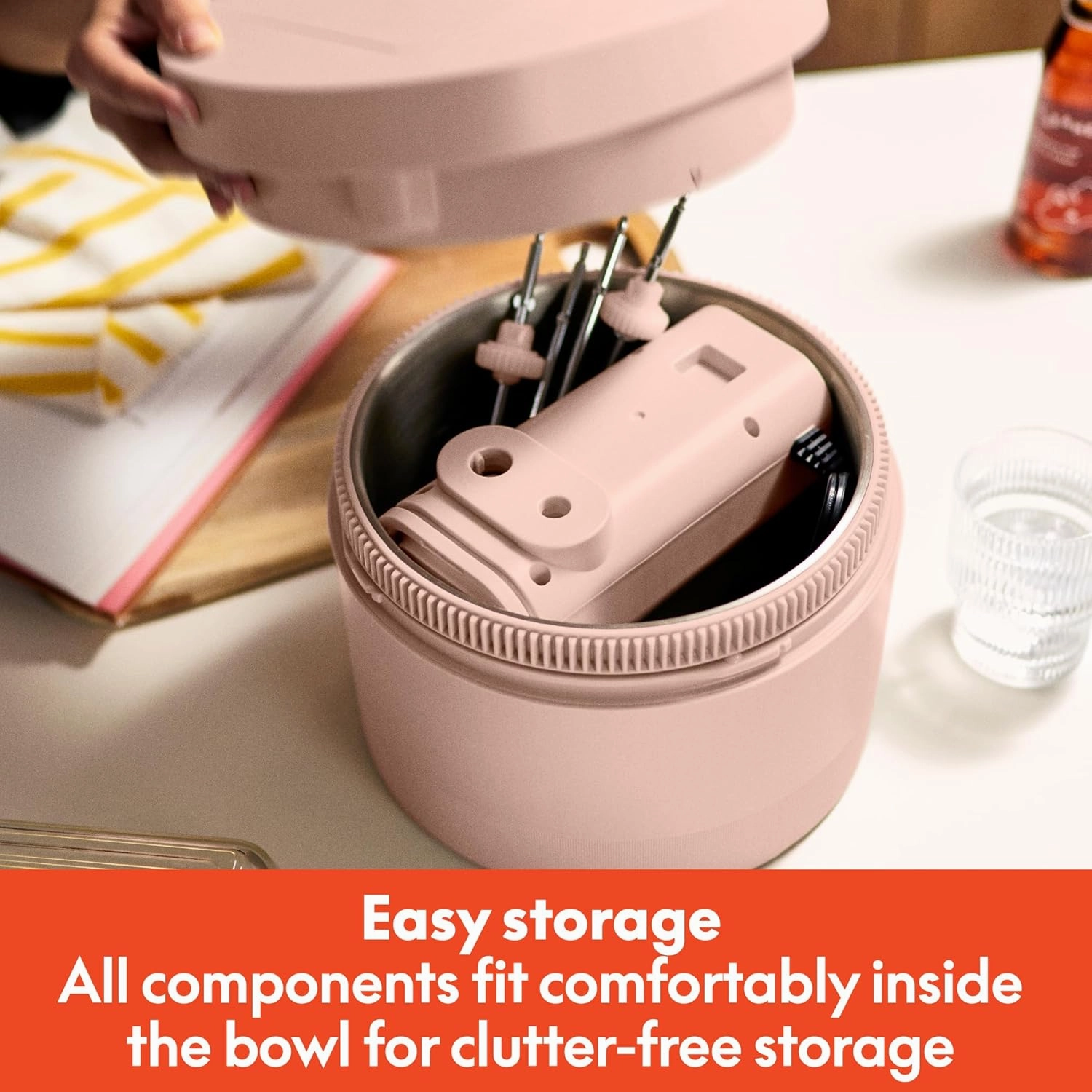 bella 3.5 qt Hand & Stand Mixer, 2 in 1 Multifunctional Kitchen Gadget, Space-saving Design & Double Dishwasher-Safe Bowls, Perfect for Dough and Batter, 200 Watt, Blossom