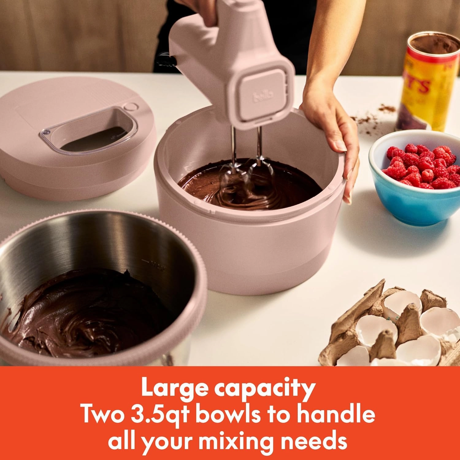 bella 3.5 qt Hand & Stand Mixer, 2 in 1 Multifunctional Kitchen Gadget, Space-saving Design & Double Dishwasher-Safe Bowls, Perfect for Dough and Batter, 200 Watt, Blossom