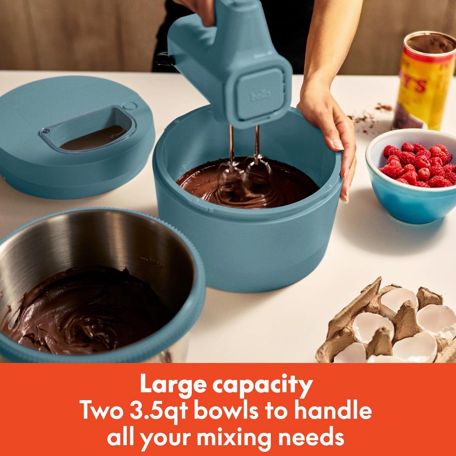 bella 3.5 qt Hand Blender & Stand Mixer, 2 in 1 Electric Mixer with Bowl, Dough Hook, Whisk & Egg Beater, Multifunctional Handheld Blender & Mixer for Baking, 200 Watt, Surf