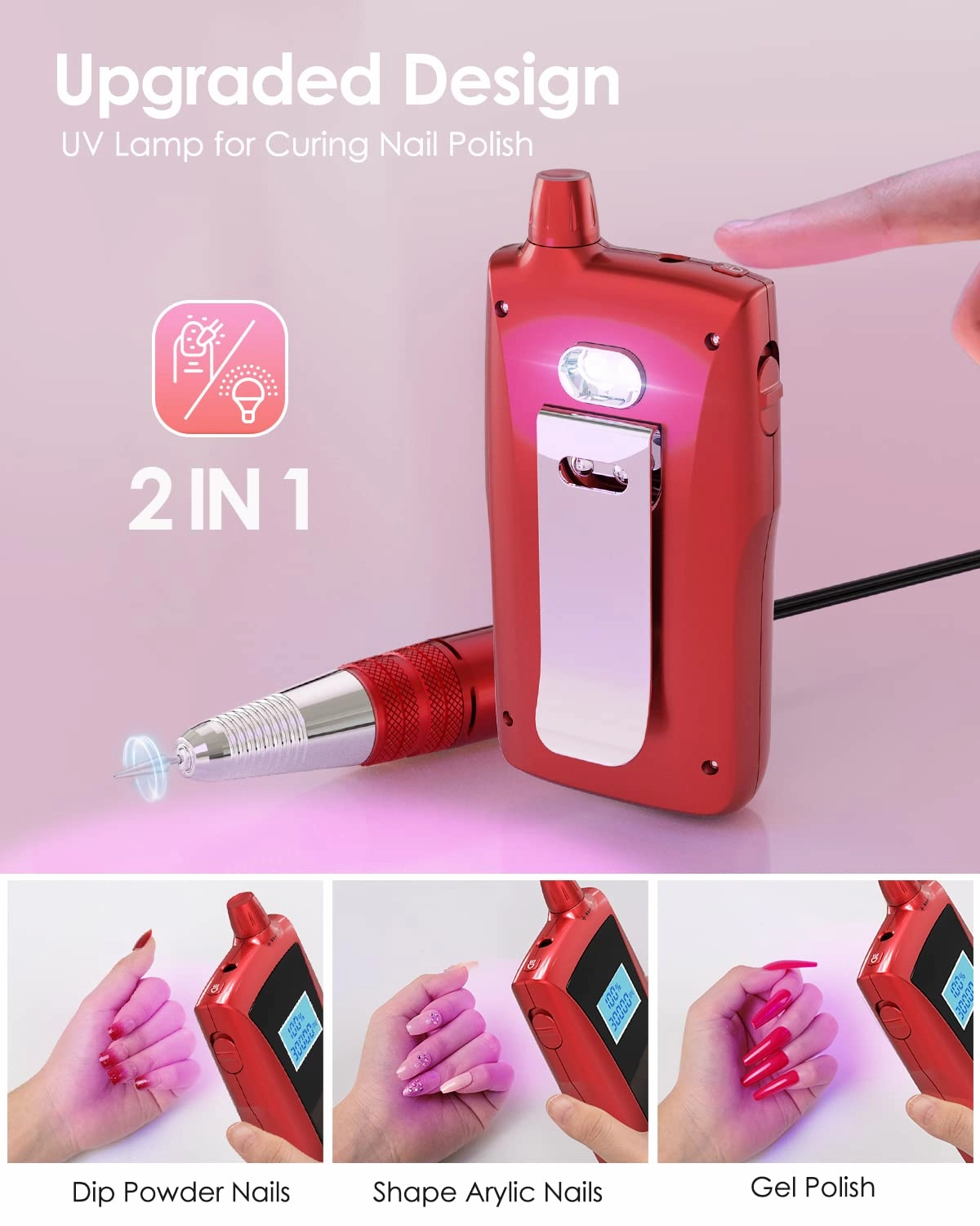 Beloving Portable Nail Drill Machine,30000RPM Rechargeable Electric Nail File Professional with Speed Display,Sanding Bands and Bits,Efile for Acrylic Dip Gel Nails Manicure Pedicure Home Salon Use