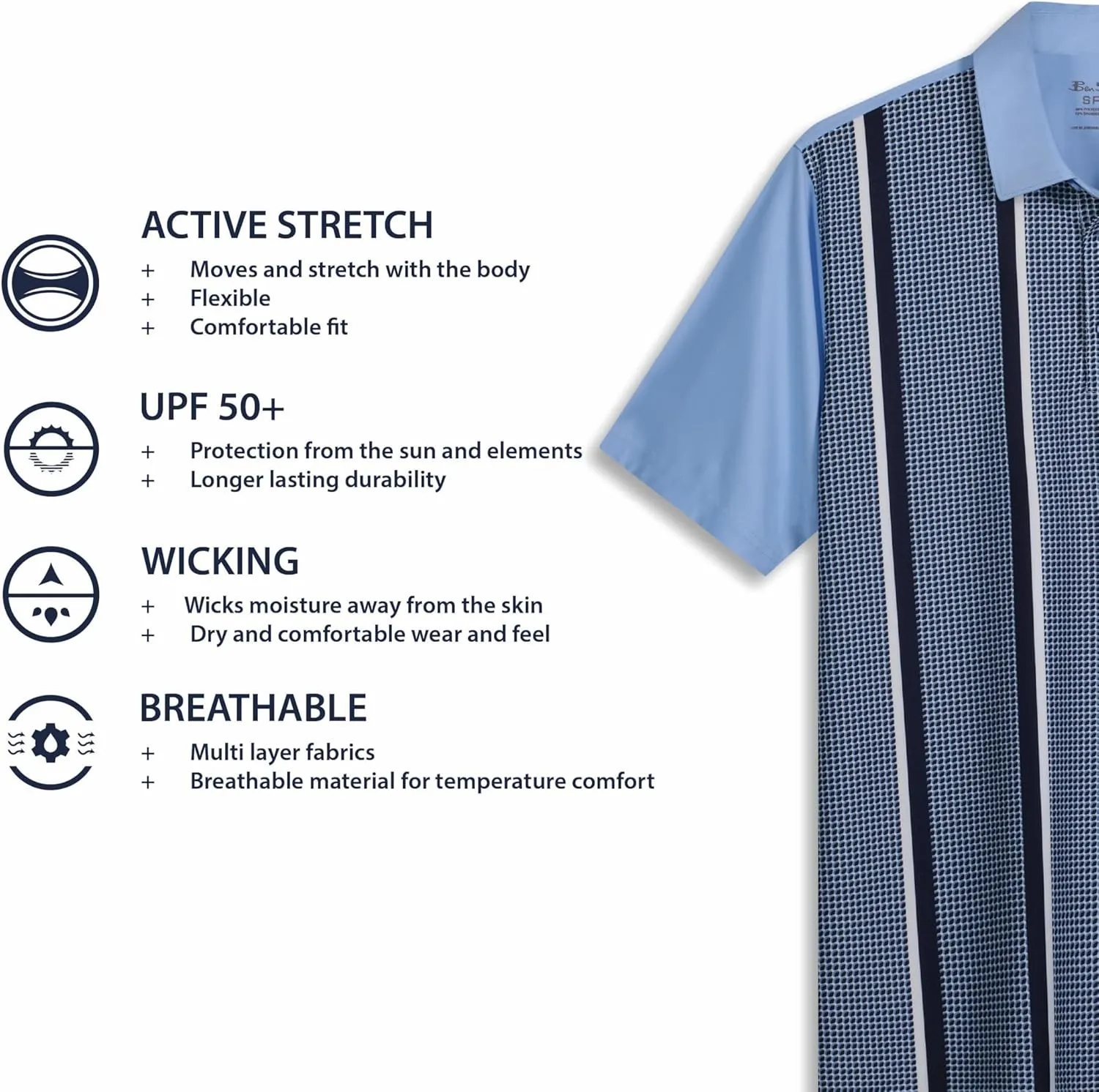 Ben Sherman Men's Performance Golf Polo Shirts– Stretch, Extra Soft Fabric, Moisture-Wicking, Odor Resistant