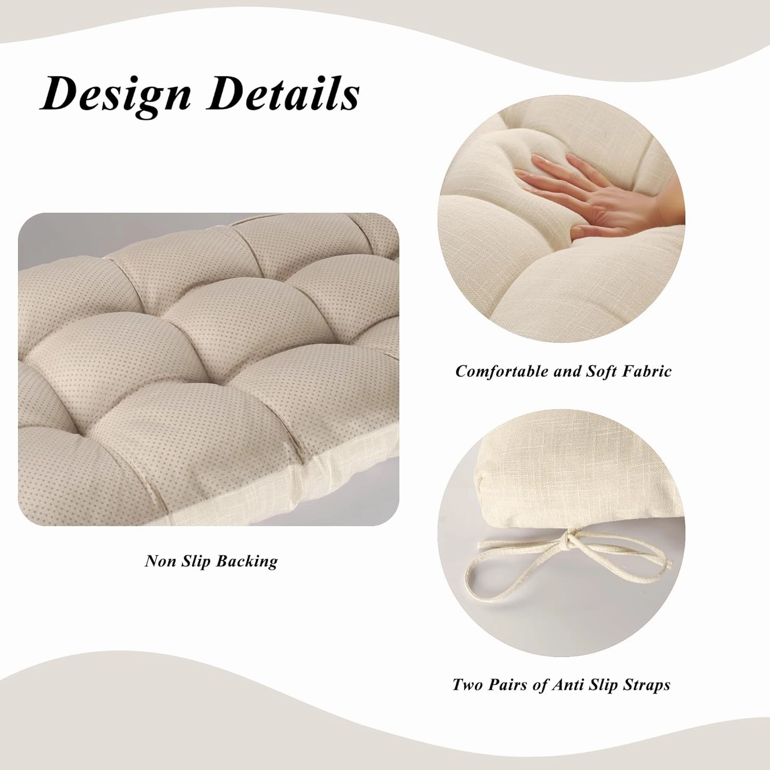 Bench Cushion for Indoor Furniture 48 x 19 inch Rectangle Bench Seat Cushion for Bay Window Entryway Bench Thick Textured Chair Cushion with Non-Slip Backing 1 Pack, Beige