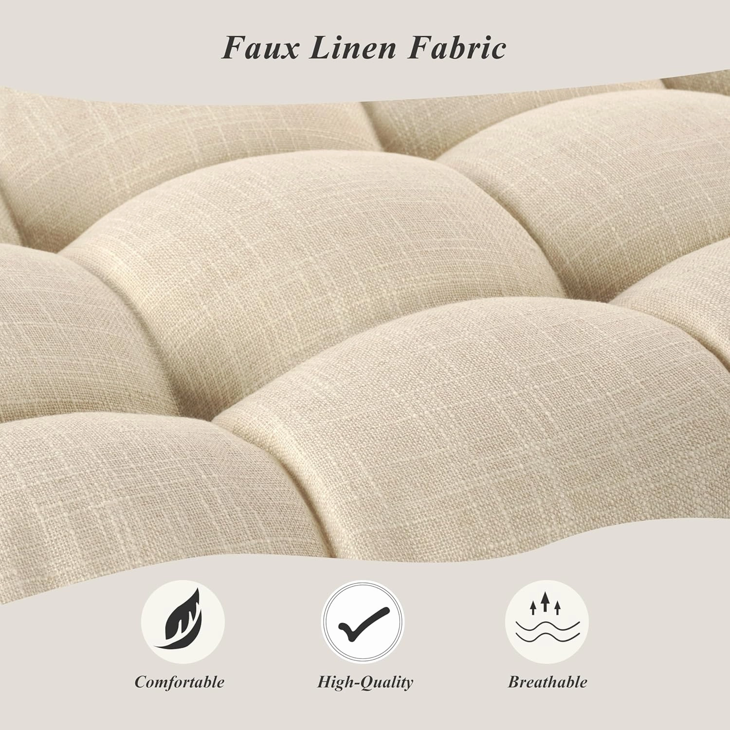 Bench Cushion for Indoor Furniture 48 x 19 inch Rectangle Bench Seat Cushion for Bay Window Entryway Bench Thick Textured Chair Cushion with Non-Slip Backing 1 Pack, Beige