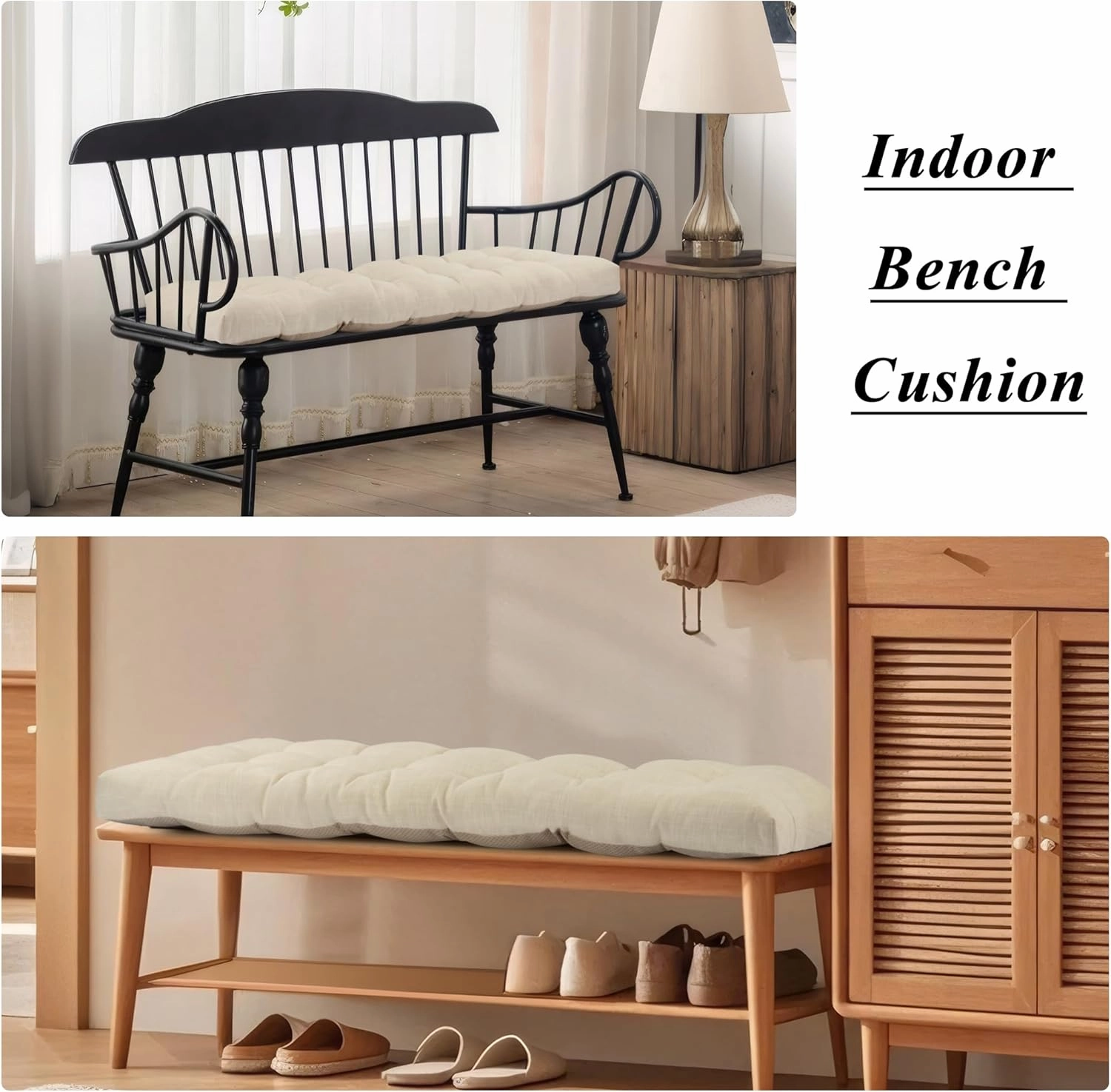 Bench Cushion for Indoor Furniture 48 x 19 inch Rectangle Bench Seat Cushion for Bay Window Entryway Bench Thick Textured Chair Cushion with Non-Slip Backing 1 Pack, Beige