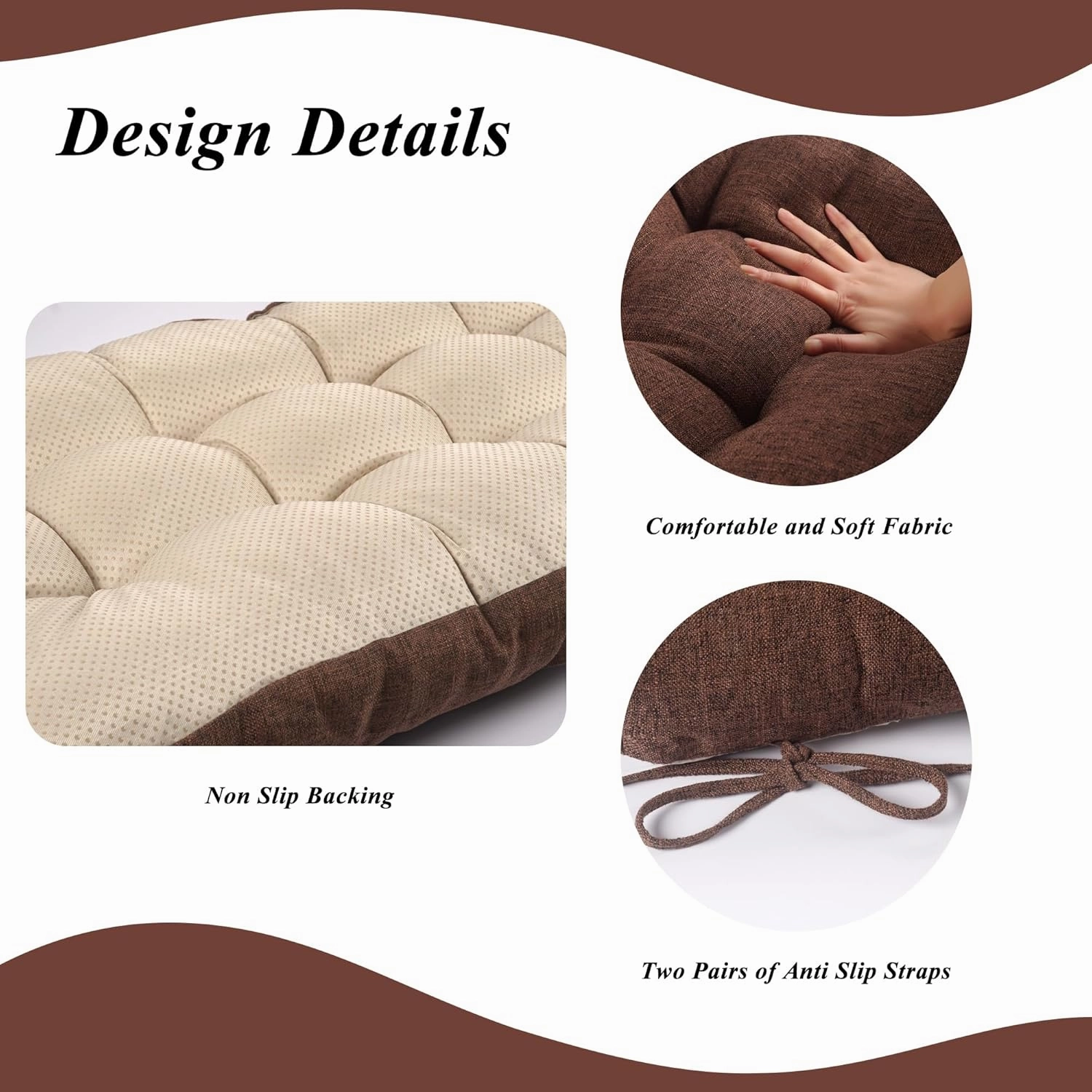 Bench Cushion for Indoor Furniture 48 x 19 inch Rectangle Bench Seat Cushion for Bay Window Entryway Bench Thick Textured Chair Cushion with Non-Slip Backing 1 Pack, Coffee